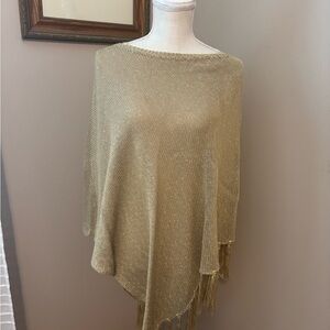 Chico's Metallic Gold Fringe Knit Poncho  Size  L/XL